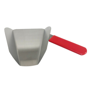 stainless steel popcorn scoop with red handle