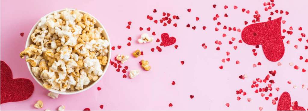 Popcorn next to heart decoration