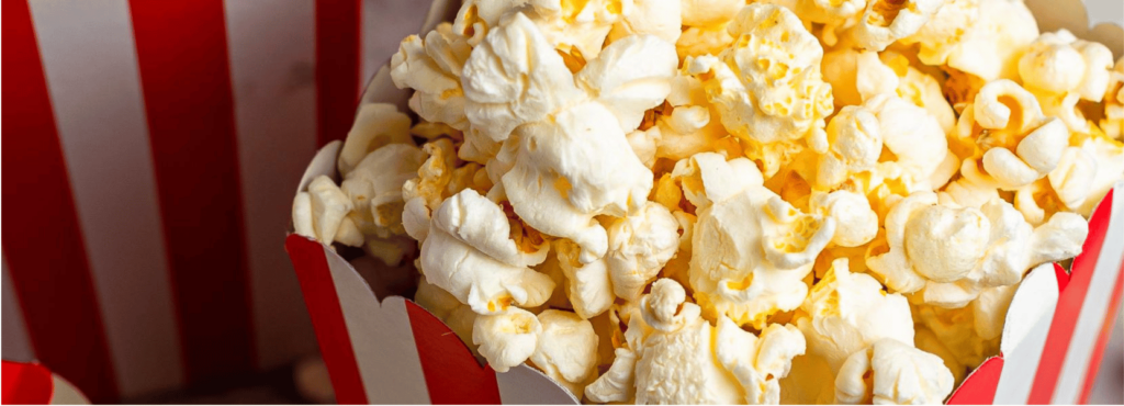 Close up of popcorn in a box