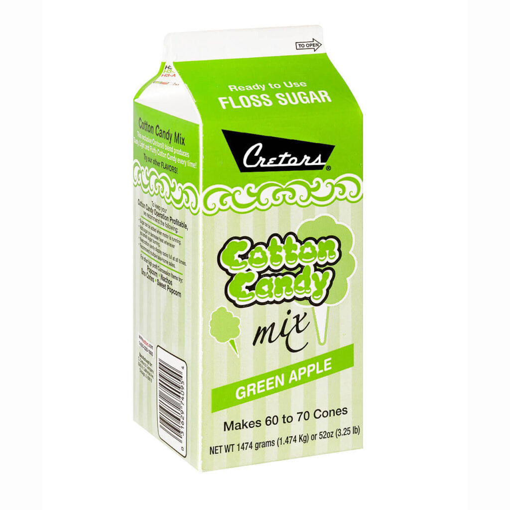 Cotton Candy Floss - Green Apple 6 units 3.25 lb each/case for agritourism concessions