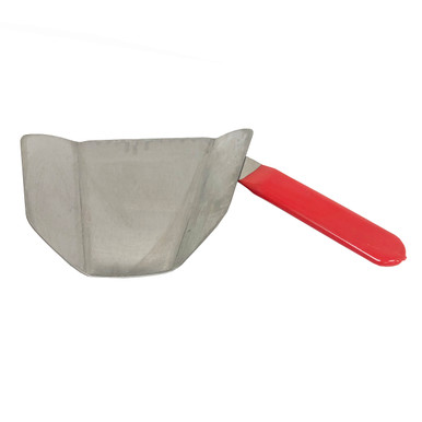 stainless steel theater style popcorn scoop with red handle