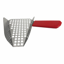 stainless steel perforated popcorn scoop with red handle