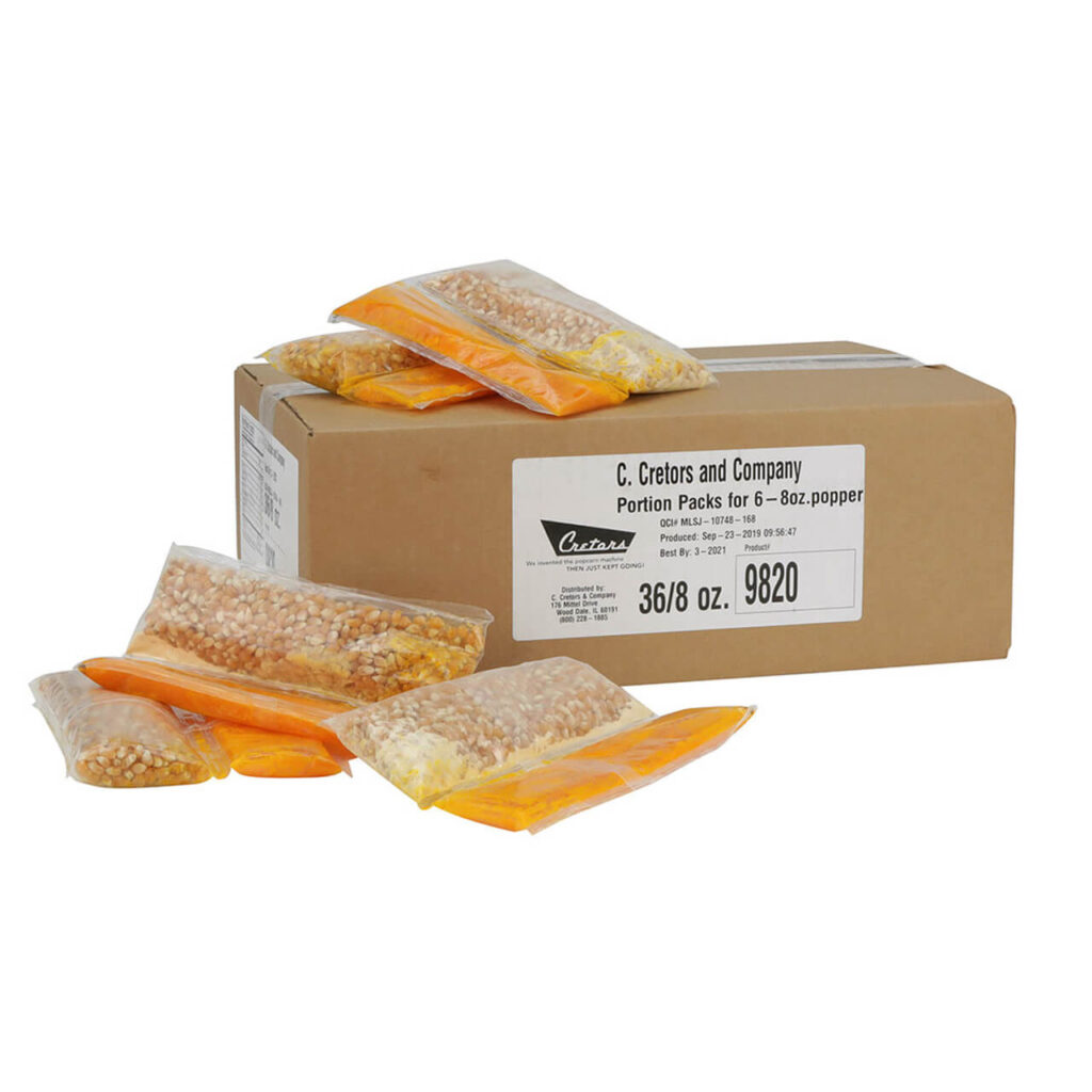 6 oz. Portion Paks Corn-Oil-Salt 36 paks/case - Use with 6 oz. and 8 oz. poppers for agritourism concessions