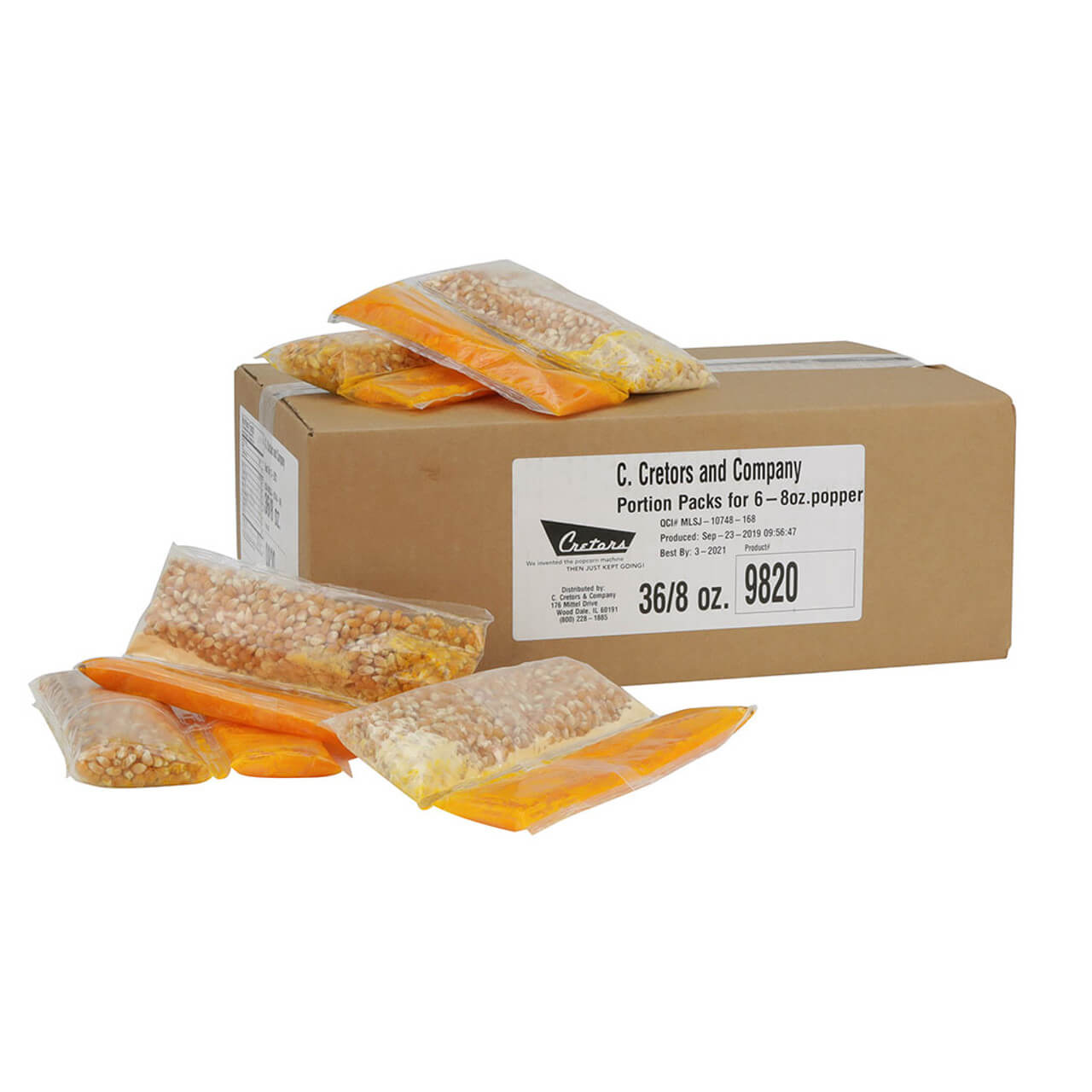 6 oz. Portion Paks Corn-Oil-Salt 36 paks/case - Use with 6 oz. and 8 oz. poppers for agritourism concessions
