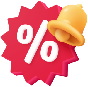 percentage sign with bell icon denoting limited time offer or sale