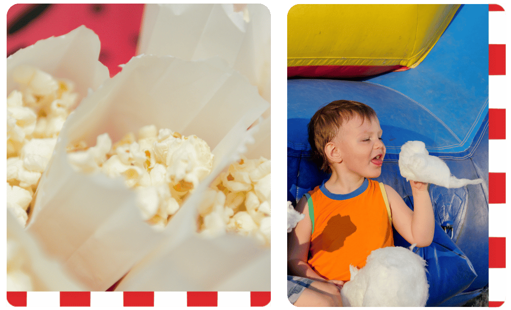 snack bar concession equipment with popcorn and child with cotton candy