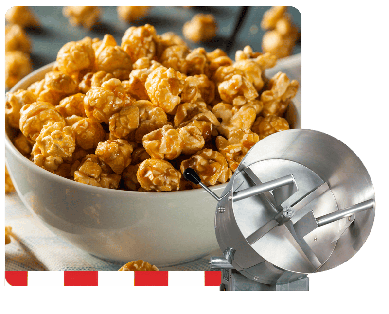 gourmet popcorn equipment for grocery stores with caramel corn inset